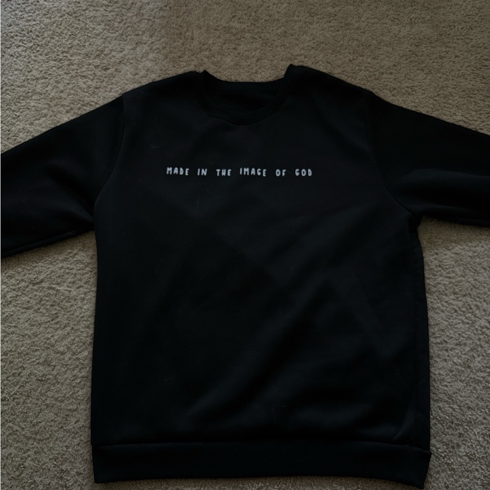SHEIN Black Crew Neck Sweater “made in the image of God” Design